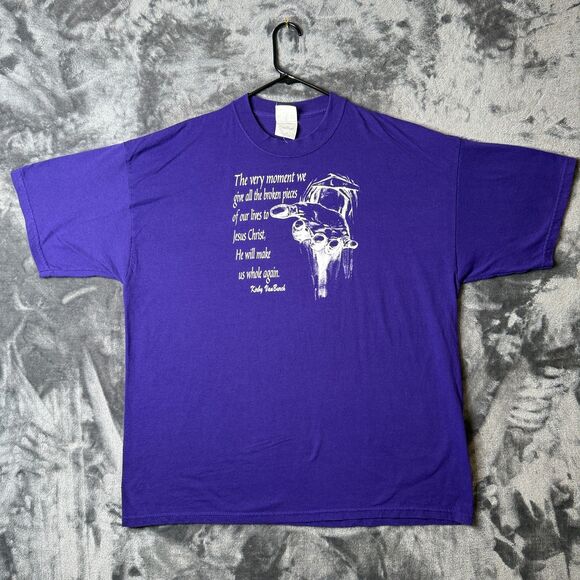 Vintage Y2K Jesus T-Shirt Promo Quote Short Sleeve Purple Size XX-Large - Picture 1 of 7